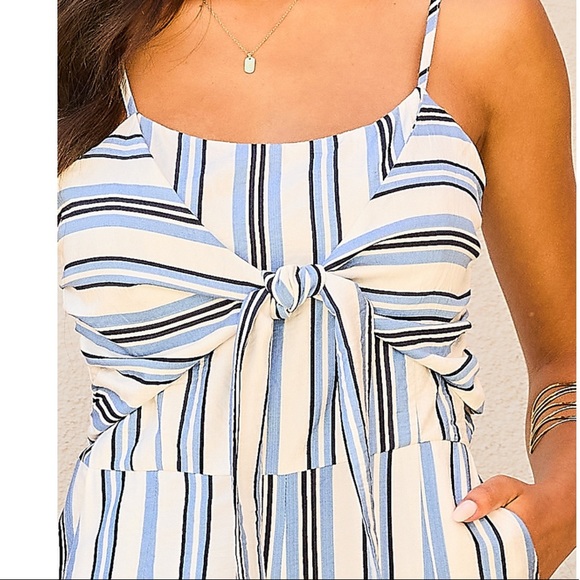 Front Tie Wide Leg Stripe Jumpsuit - Picture 4 of 8